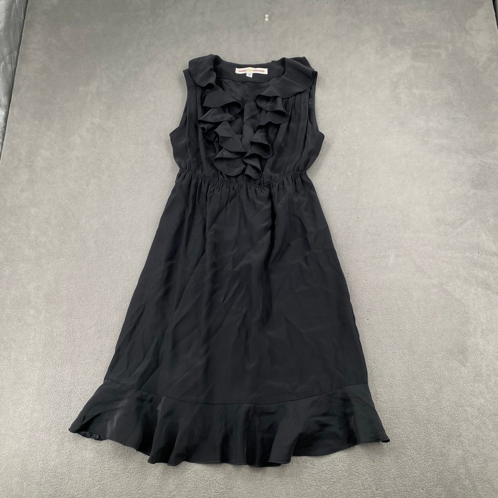 Amanda Uprichard Black 100% Silk Ruffle V-Neck Sleeveless Dress Size S